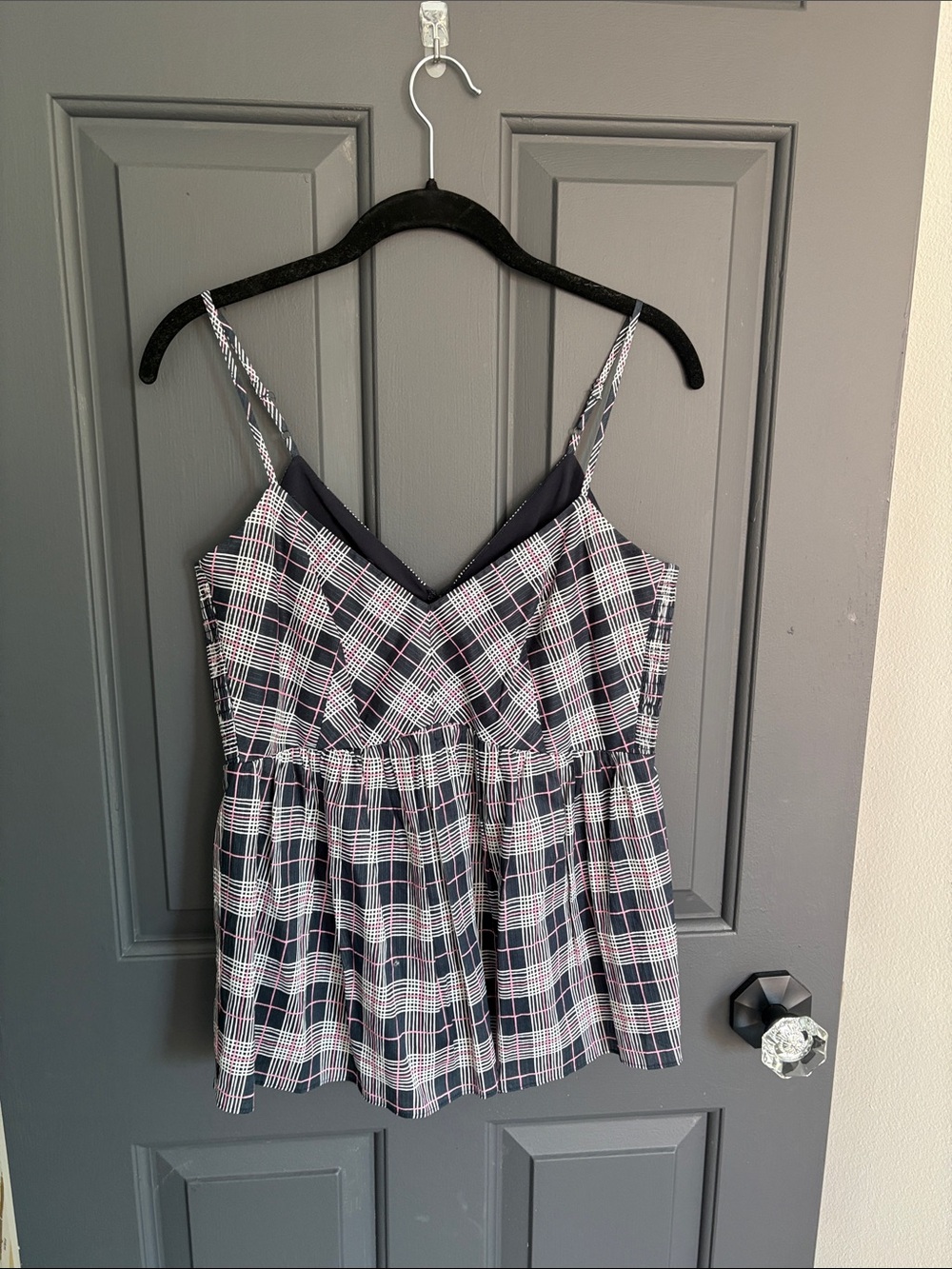 Club Monaco Navy and Pink Plaid Spaghetti Strap Camisole